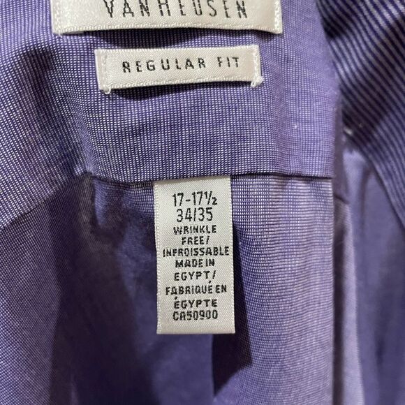 Van Heusen Regular Fit Purple Button Down Men Collar Shirt Size 171/2 34/35 - Picture 7 of 7